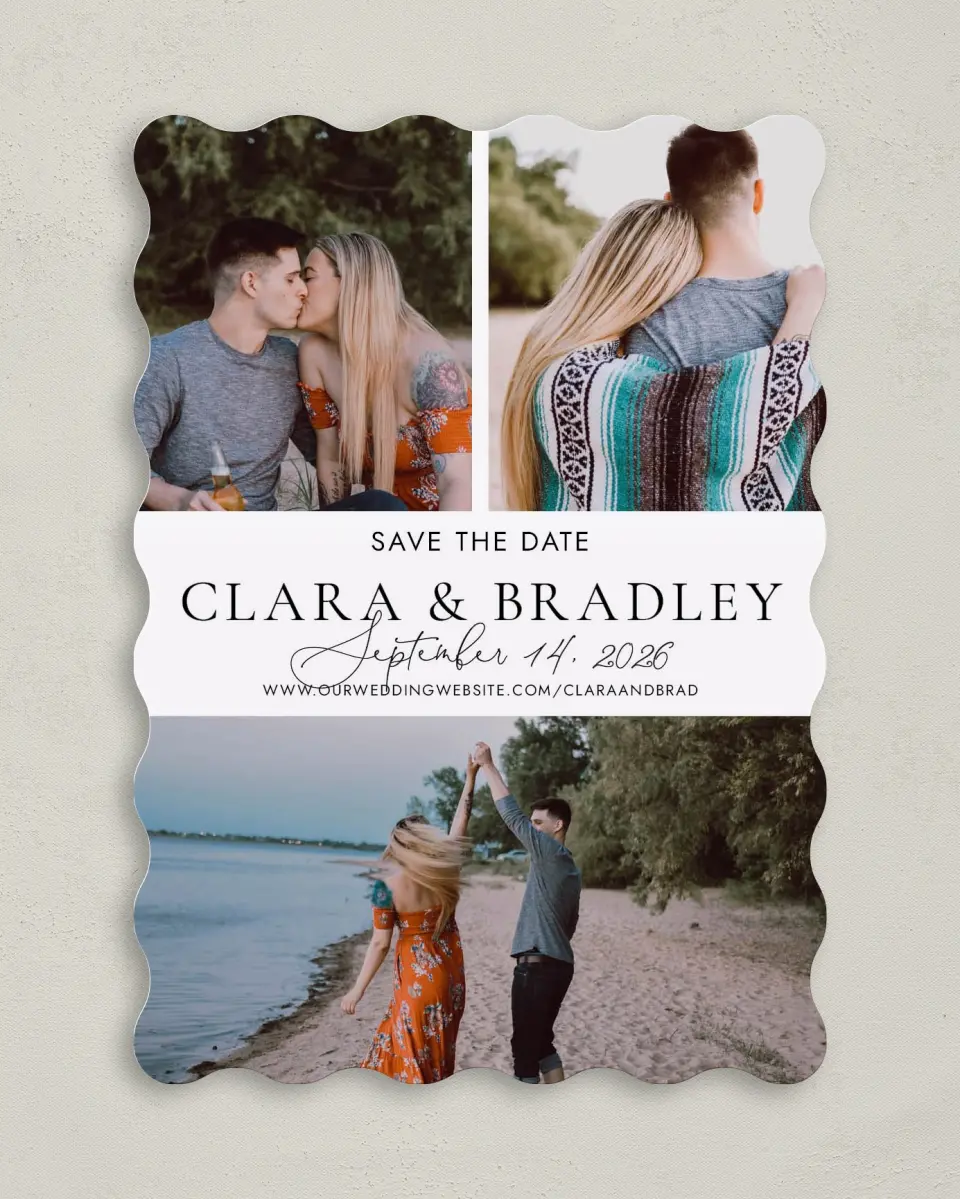 This is a 5" x 7" Save the Date Card called Chic Intrigue printed in full color on Premium Smooth paper