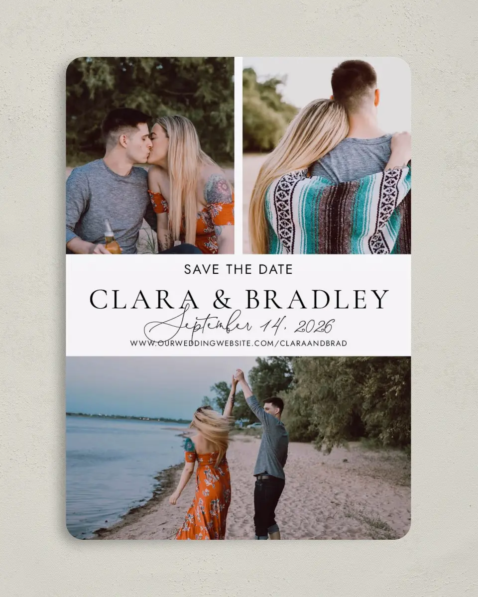 This is a 5" x 7" Save the Date Card called Chic Intrigue printed in full color on Premium Smooth paper