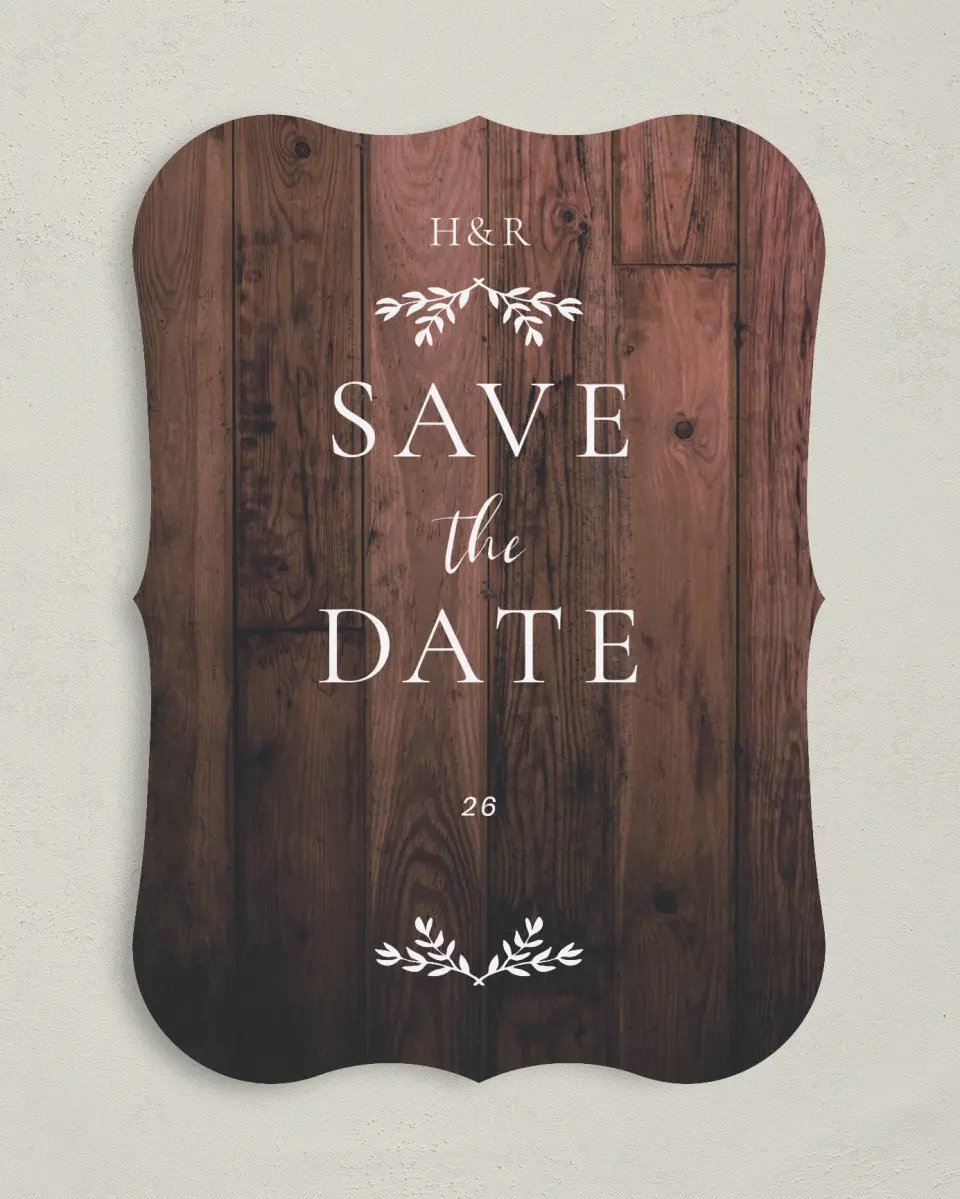 This is a 5" x 7" Save the Date Card called Rustic Sprigs printed in full color on Premium Smooth paper
