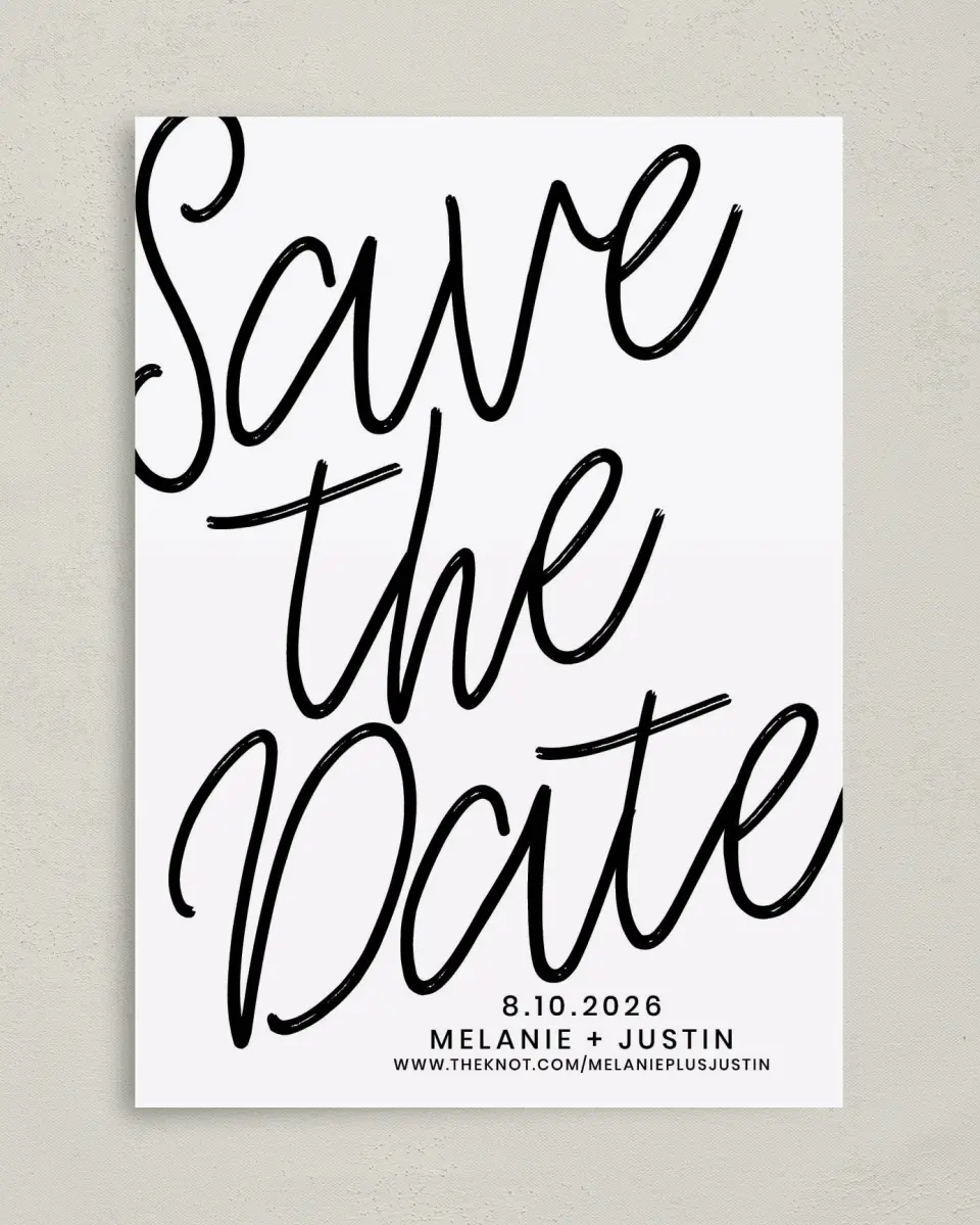 This is a 5" x 7" Save the Date Card called Modern Mark printed in full color on Premium Smooth paper