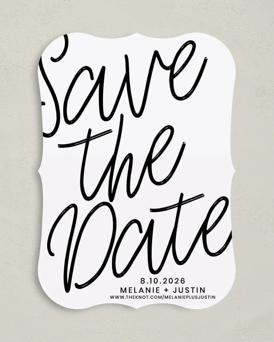 This is a 5" x 7" Save the Date Card called Modern Mark printed in full color on Premium Smooth paper