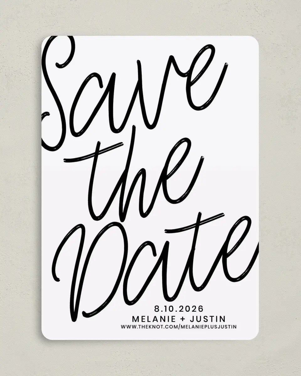 This is a 5" x 7" Save the Date Card called Modern Mark printed in full color on Premium Smooth paper