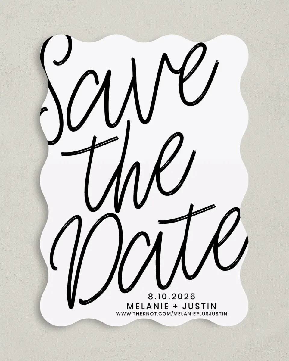 This is a 5" x 7" Save the Date Card called Modern Mark printed in full color on Premium Smooth paper