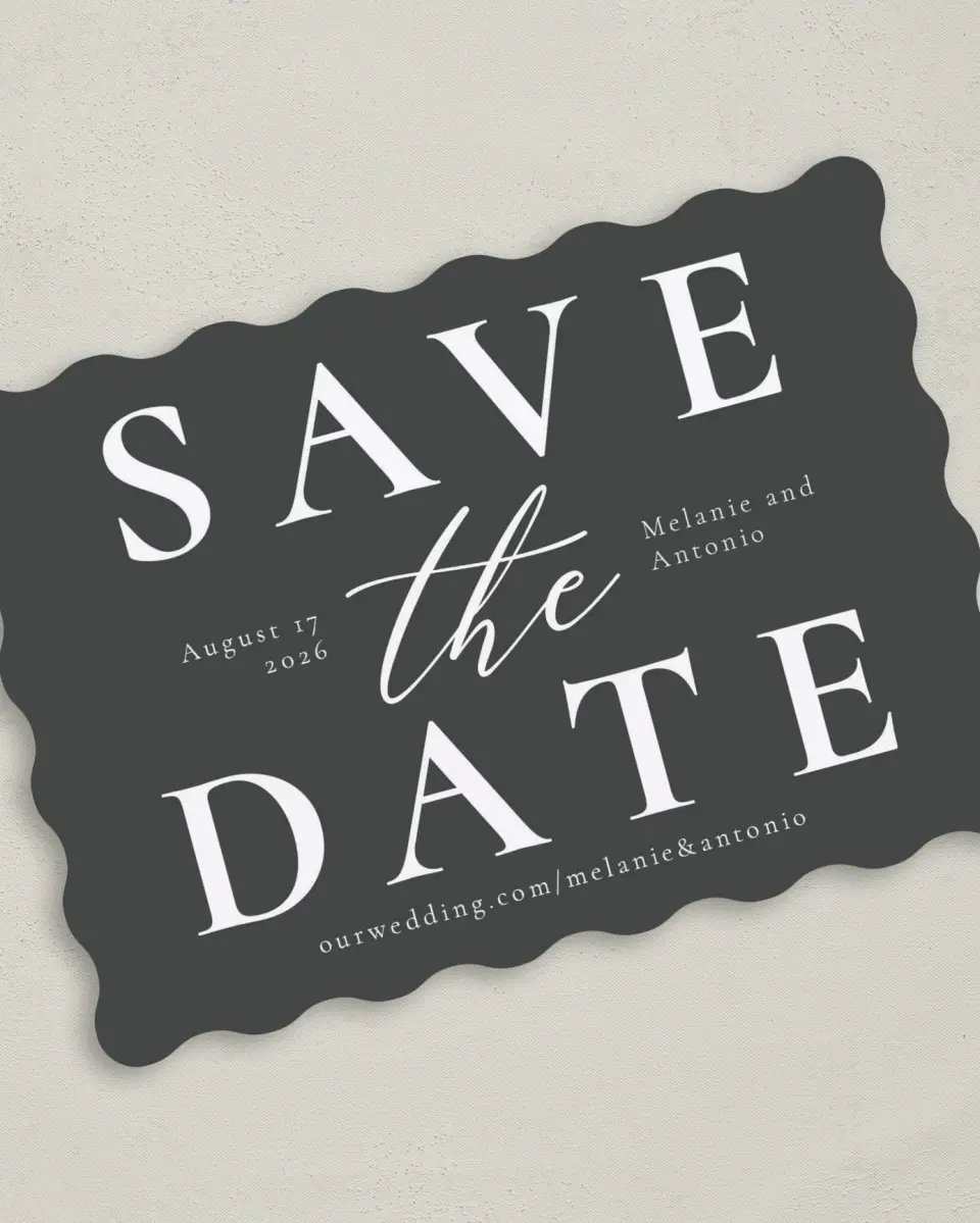 This is a 5" x 7" Save the Date Card called Simply Put printed in full color on Premium Smooth paper