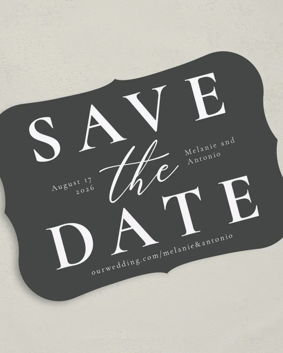 This is a 5" x 7" Save the Date Card called Simply Put printed in full color on Premium Smooth paper