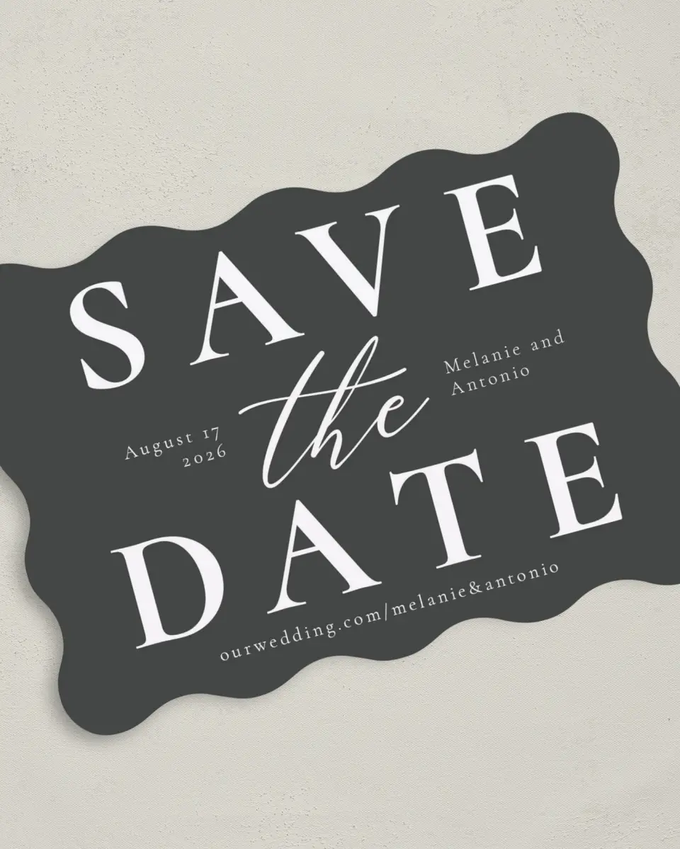 This is a 5" x 7" Save the Date Card called Simply Put printed in full color on Premium Smooth paper