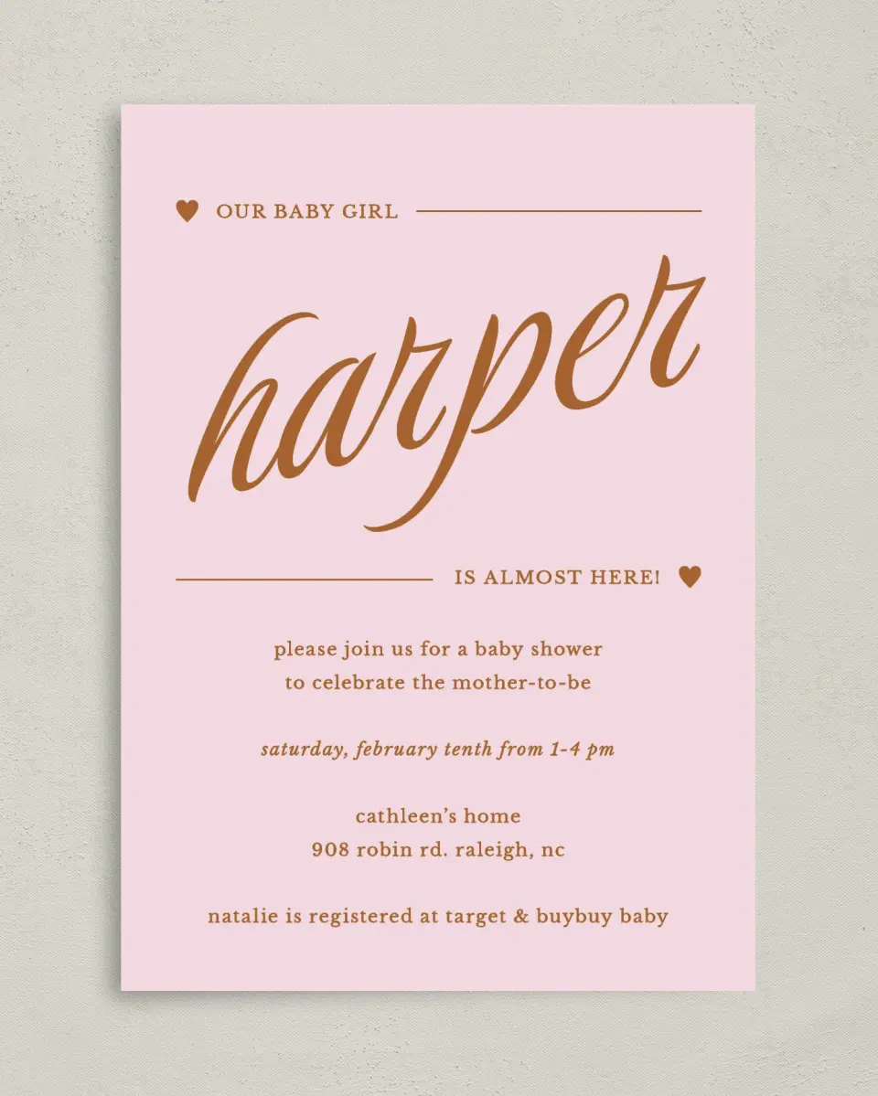 This is a 5" x 7" Baby Shower Invitation called Baby Bliss printed in full color on Premium Smooth paper