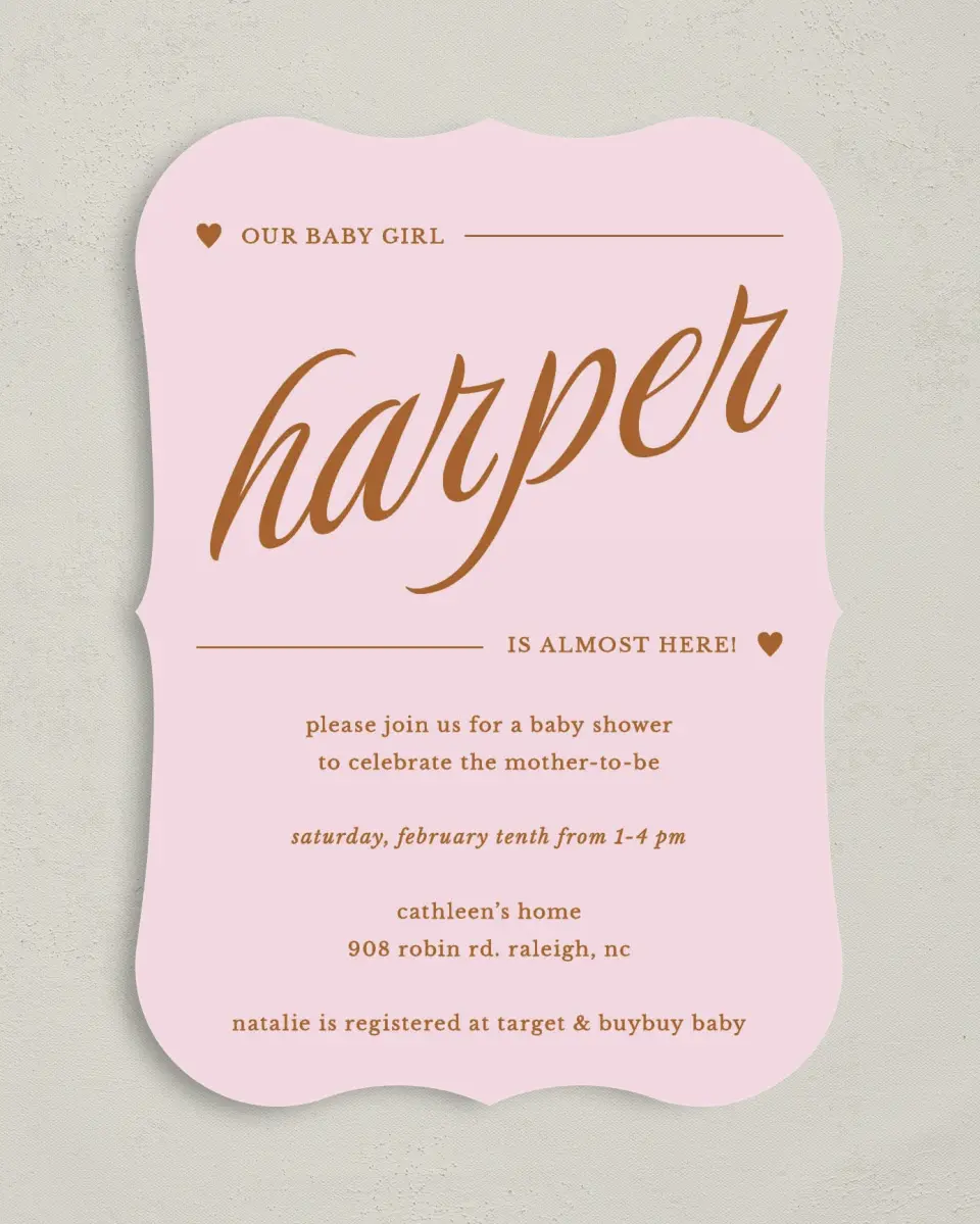 This is a 5" x 7" Baby Shower Invitation called Baby Bliss printed in full color on Premium Smooth paper