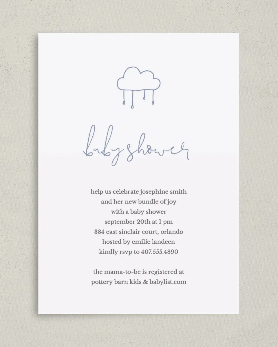 This is a 5" x 7" Baby Shower Invitation called Little Sprinkle printed in full color on Premium Smooth paper