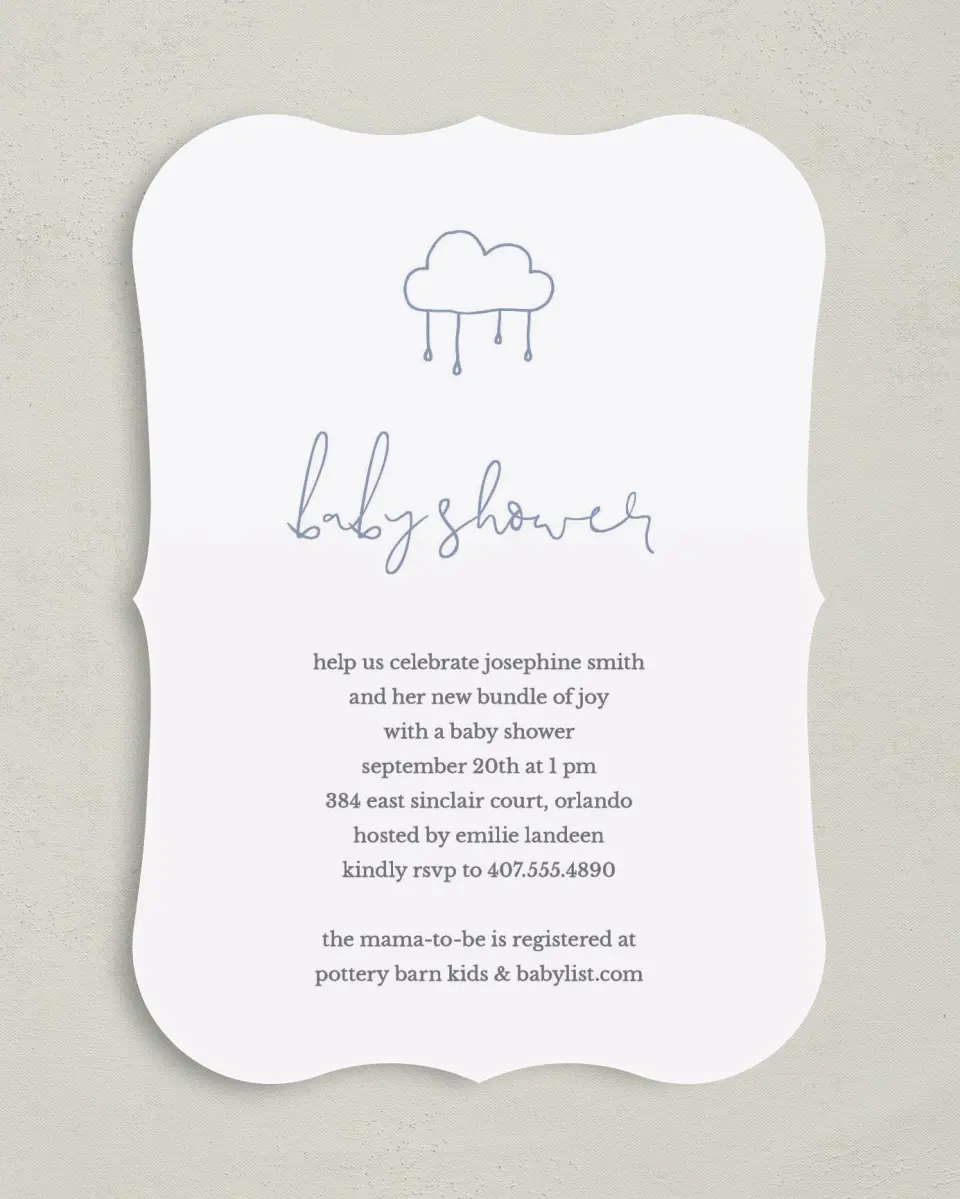 This is a 5" x 7" Baby Shower Invitation called Little Sprinkle printed in full color on Premium Smooth paper