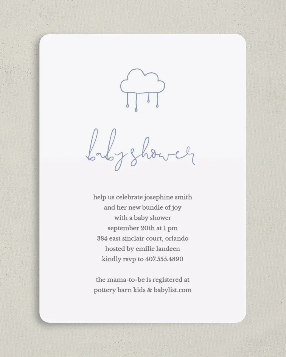This is a 5" x 7" Baby Shower Invitation called Little Sprinkle printed in full color on Premium Smooth paper
