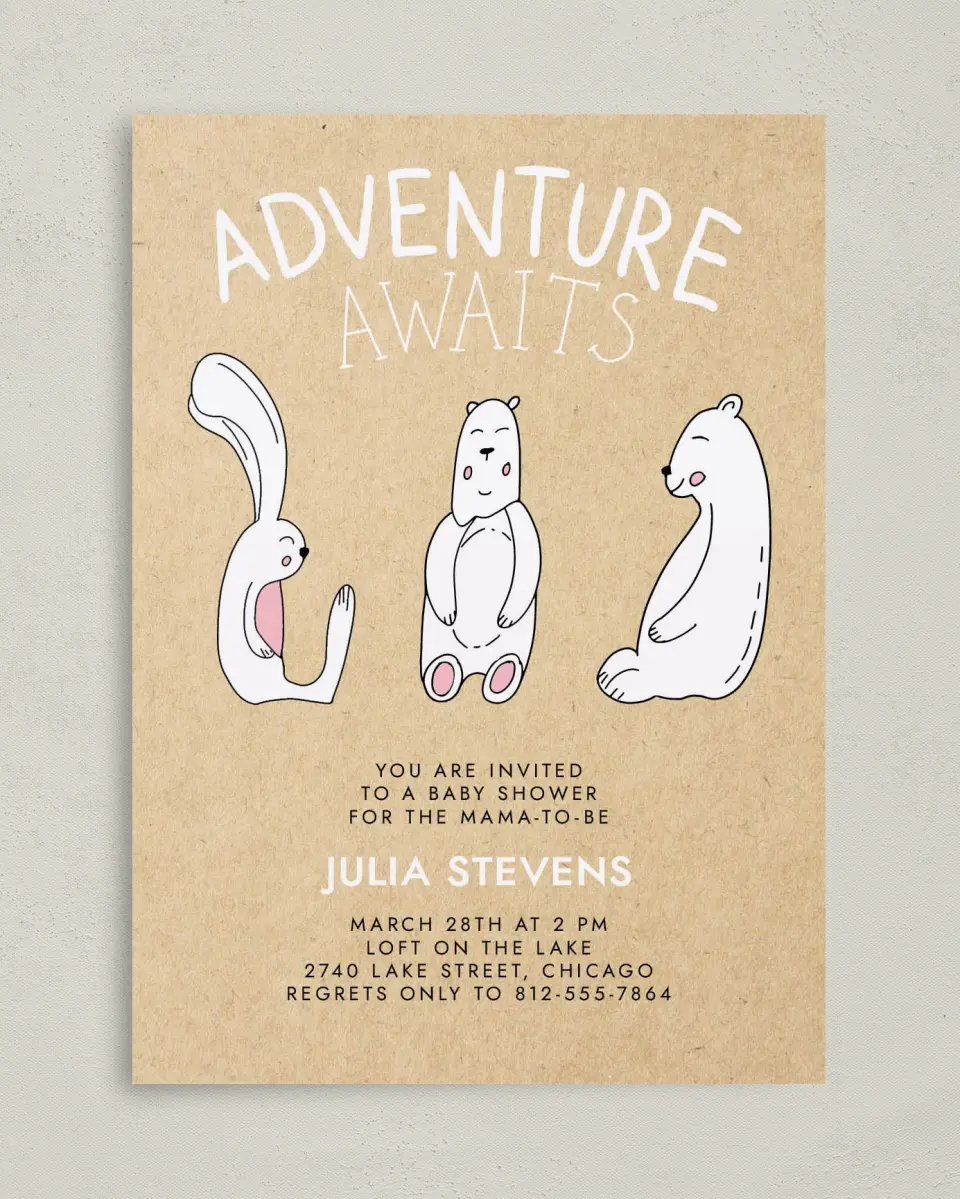This is a 5" x 7" Baby Shower Invitation called Mama Bear printed in full color on Premium Smooth paper