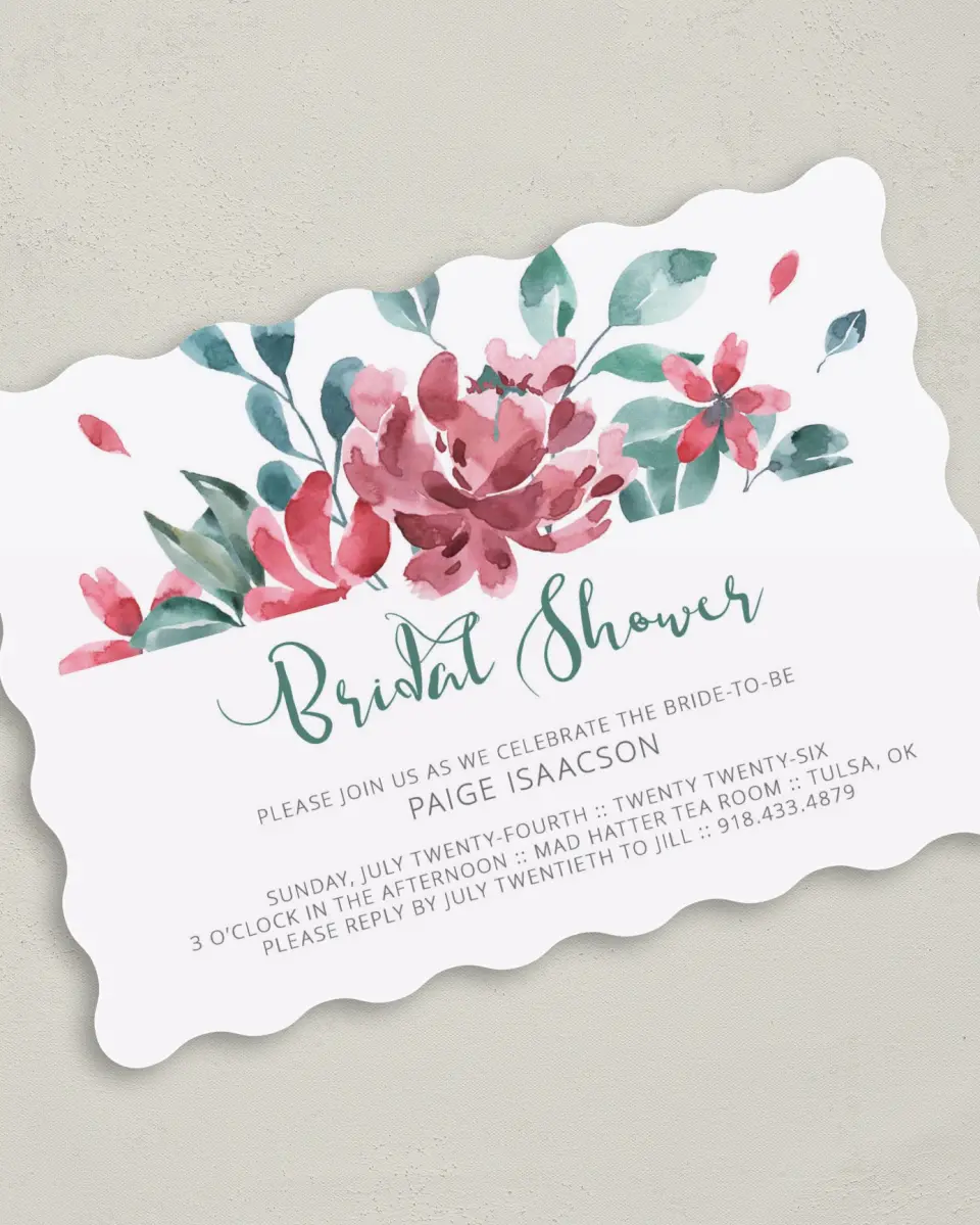 This is a 5" x 7" Bridal Shower Invitation called Exquisite Soiree printed in full color on Premium Smooth paper