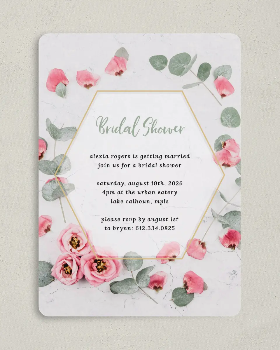 This is a 5" x 7" Bridal Shower Invitation called Bridal Bliss printed in full color on Premium Smooth paper