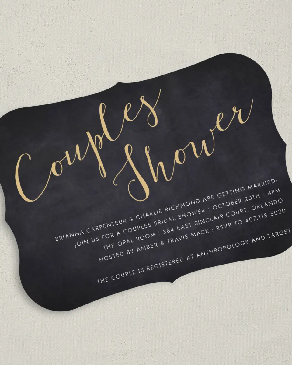 This is a 5" x 7" Bridal Shower Invitation called Couple of the Hour printed in full color on Premium Smooth paper