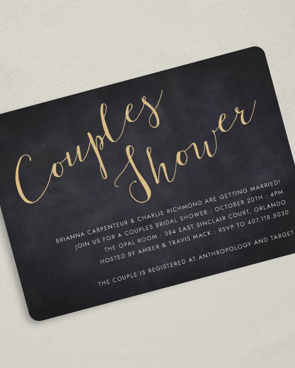 This is a 5" x 7" Bridal Shower Invitation called Couple of the Hour printed in full color on Premium Smooth paper
