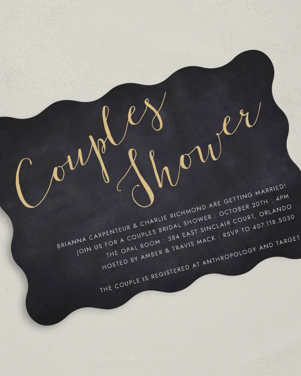 This is a 5" x 7" Bridal Shower Invitation called Couple of the Hour printed in full color on Premium Smooth paper