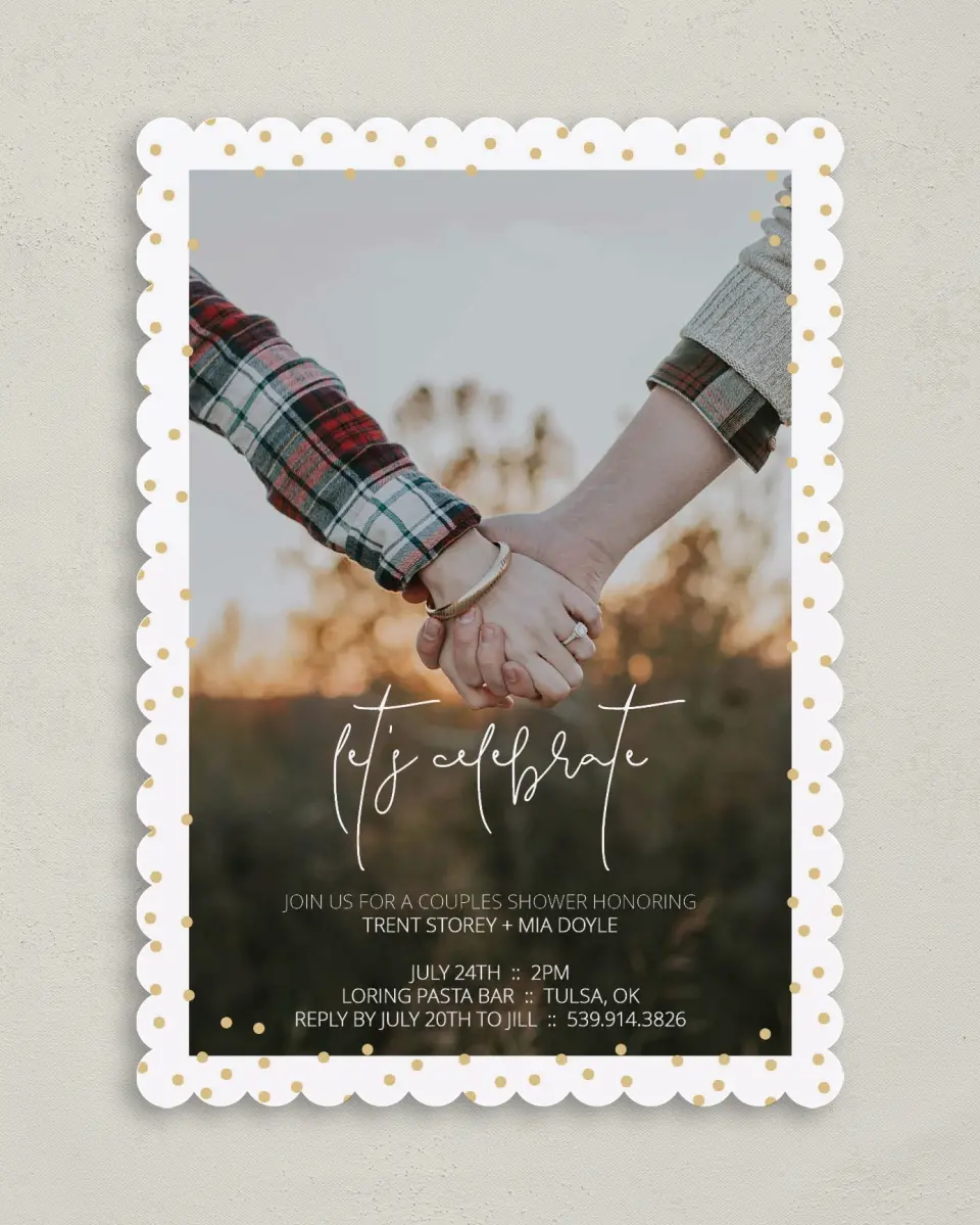 This is a 5" x 7" Bridal Shower Invitation called Dipped Dots printed in full color on Premium Smooth paper