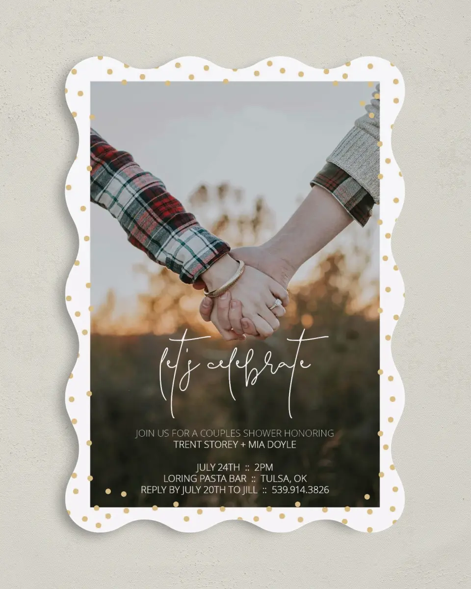 This is a 5" x 7" Bridal Shower Invitation called Dipped Dots printed in full color on Premium Smooth paper