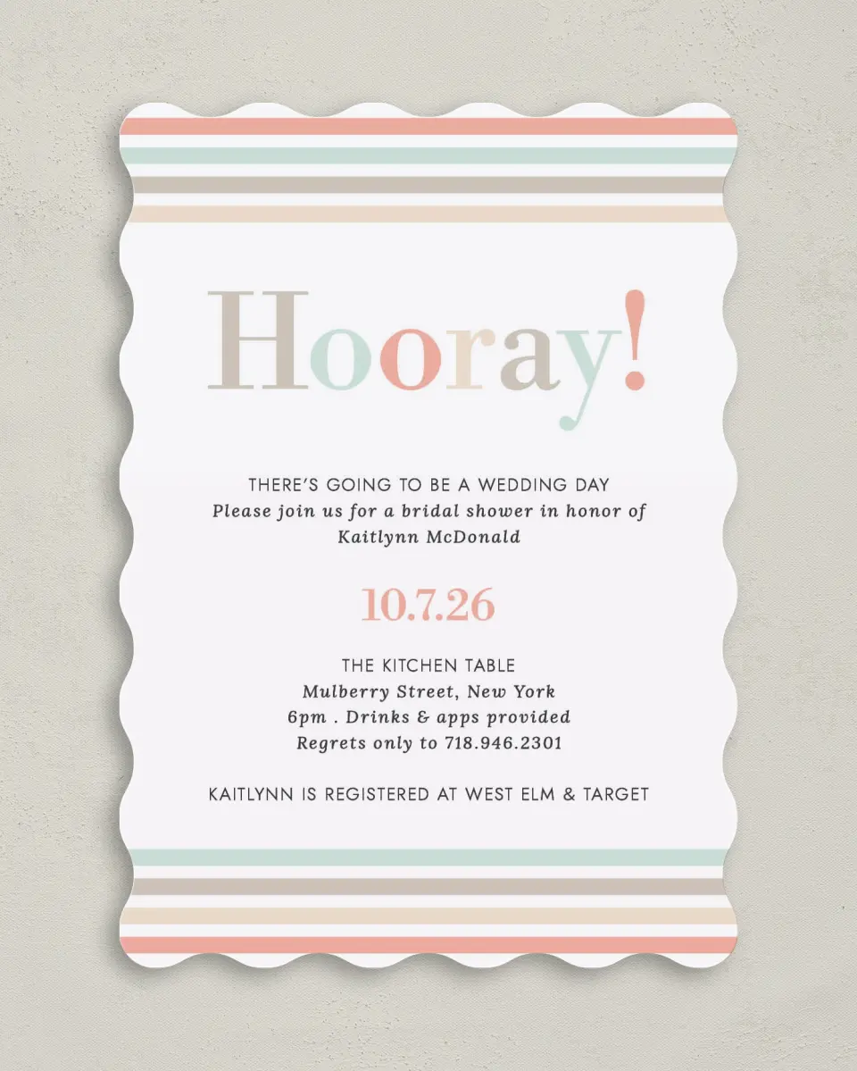 This is a 5" x 7" Bridal Shower Invitation called Stripey Delight printed in full color on Premium Smooth paper