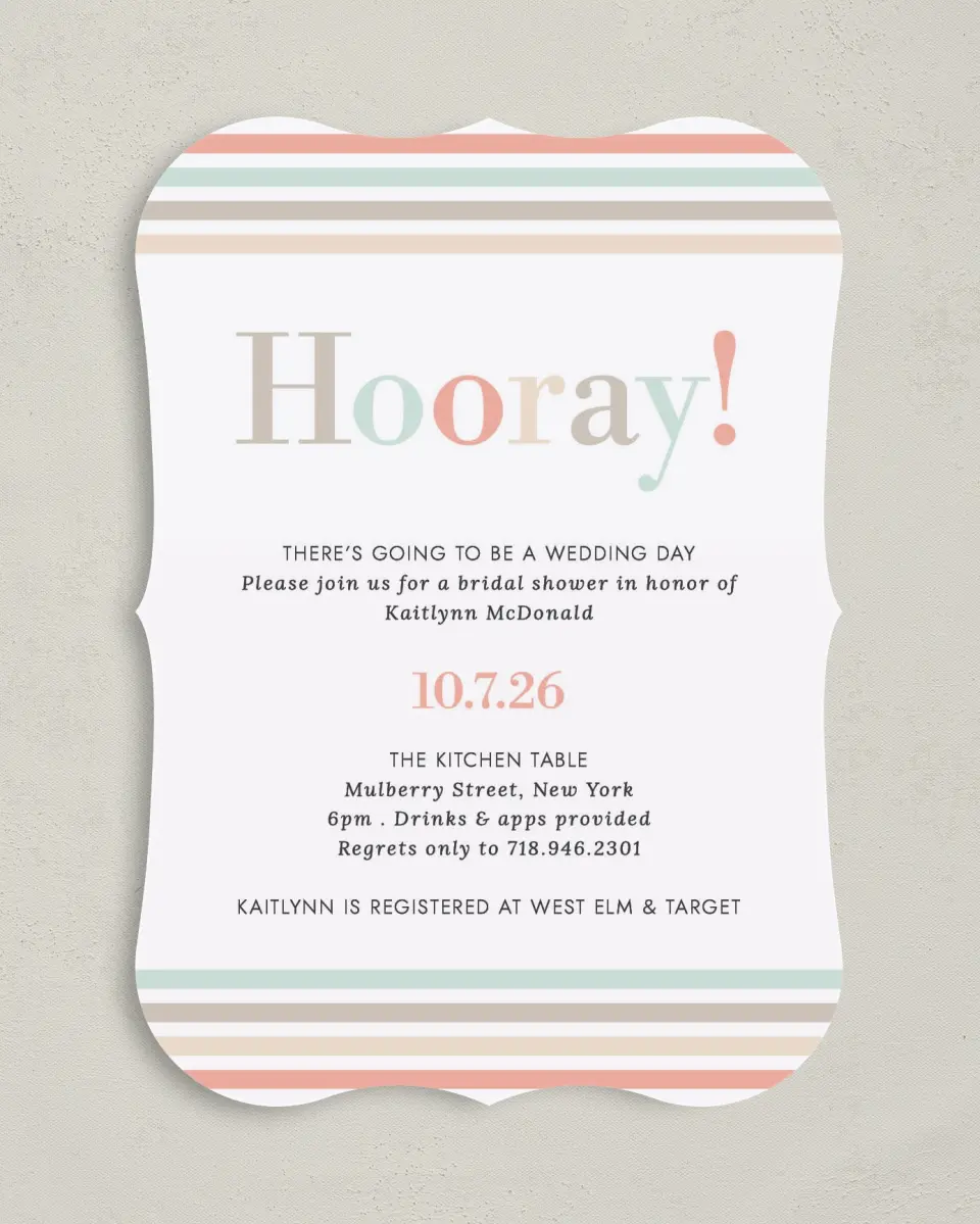 This is a 5" x 7" Bridal Shower Invitation called Stripey Delight printed in full color on Premium Smooth paper