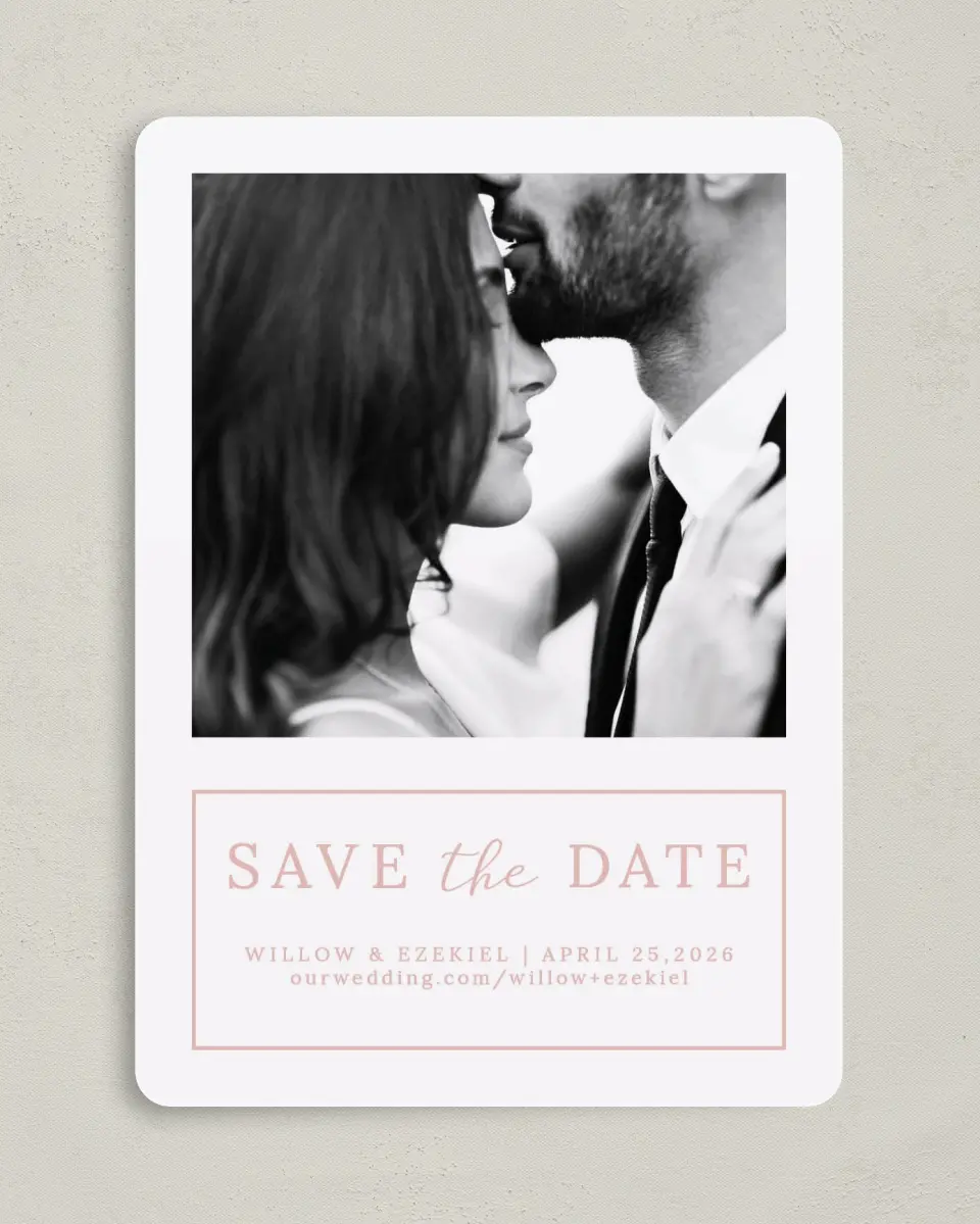 This is a 5" x 7" Save the Date Card called Fantasia Garden printed in full color on Premium Smooth paper