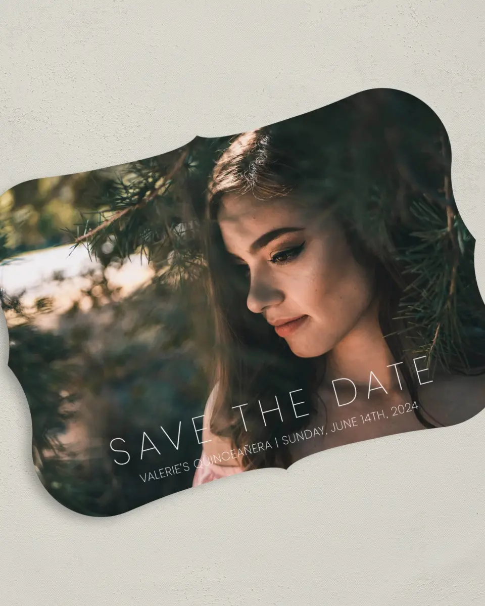 This is a 5" x 7" Quinceanera Save the Date called Delicate Watercolor printed in full color on Premium Smooth paper