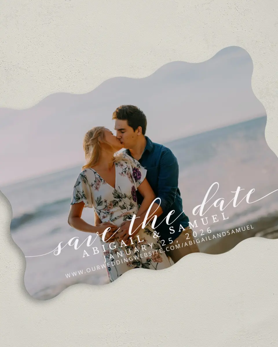 This is a 5" x 7" Save the Date Card called Timeless Eloquence printed in full color on Premium Smooth paper