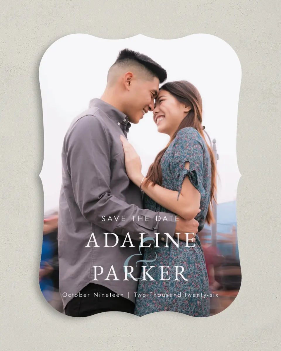This is a 5" x 7" Save the Date Card called By My Side printed in full color on Premium Smooth paper
