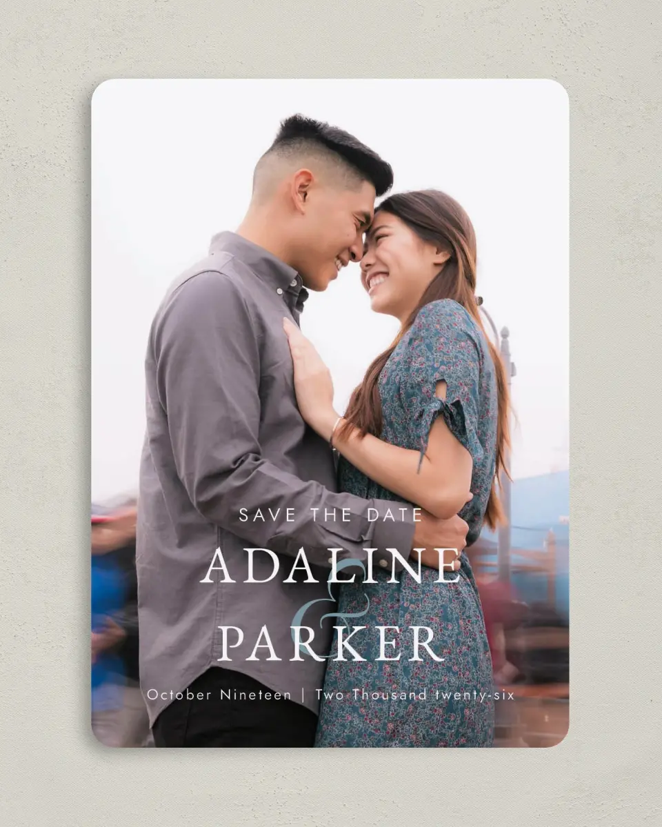 This is a 5" x 7" Save the Date Card called By My Side printed in full color on Premium Smooth paper