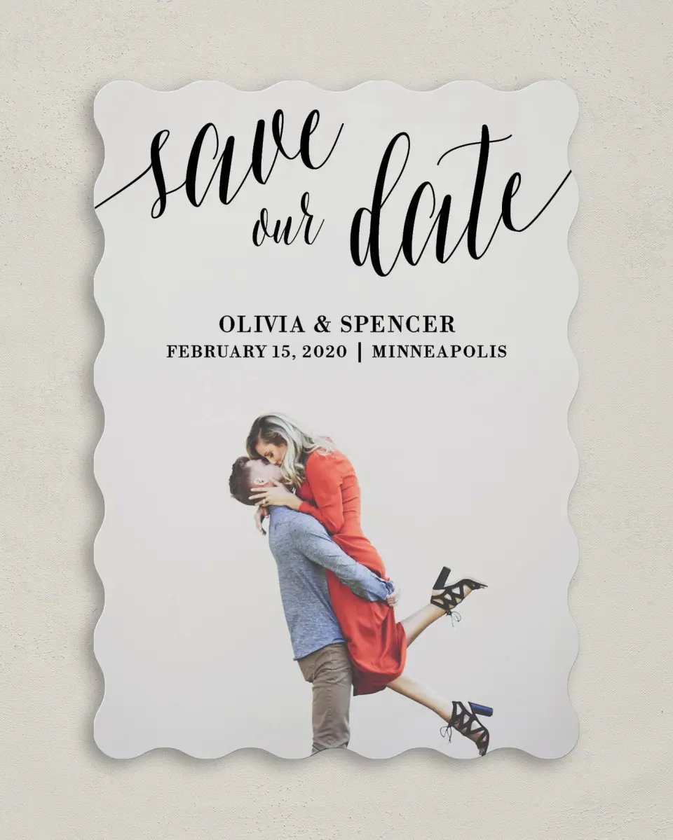 This is a 5" x 7" Save the Date Card called Marble Mystique printed in full color on Premium Smooth paper