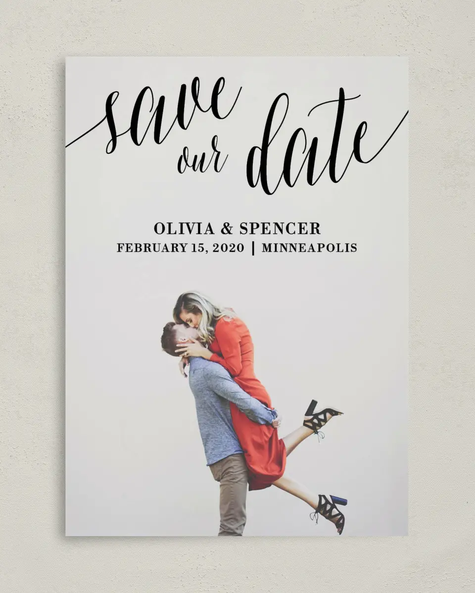 This is a 5" x 7" Save the Date Card called Marble Mystique printed in full color on Premium Smooth paper