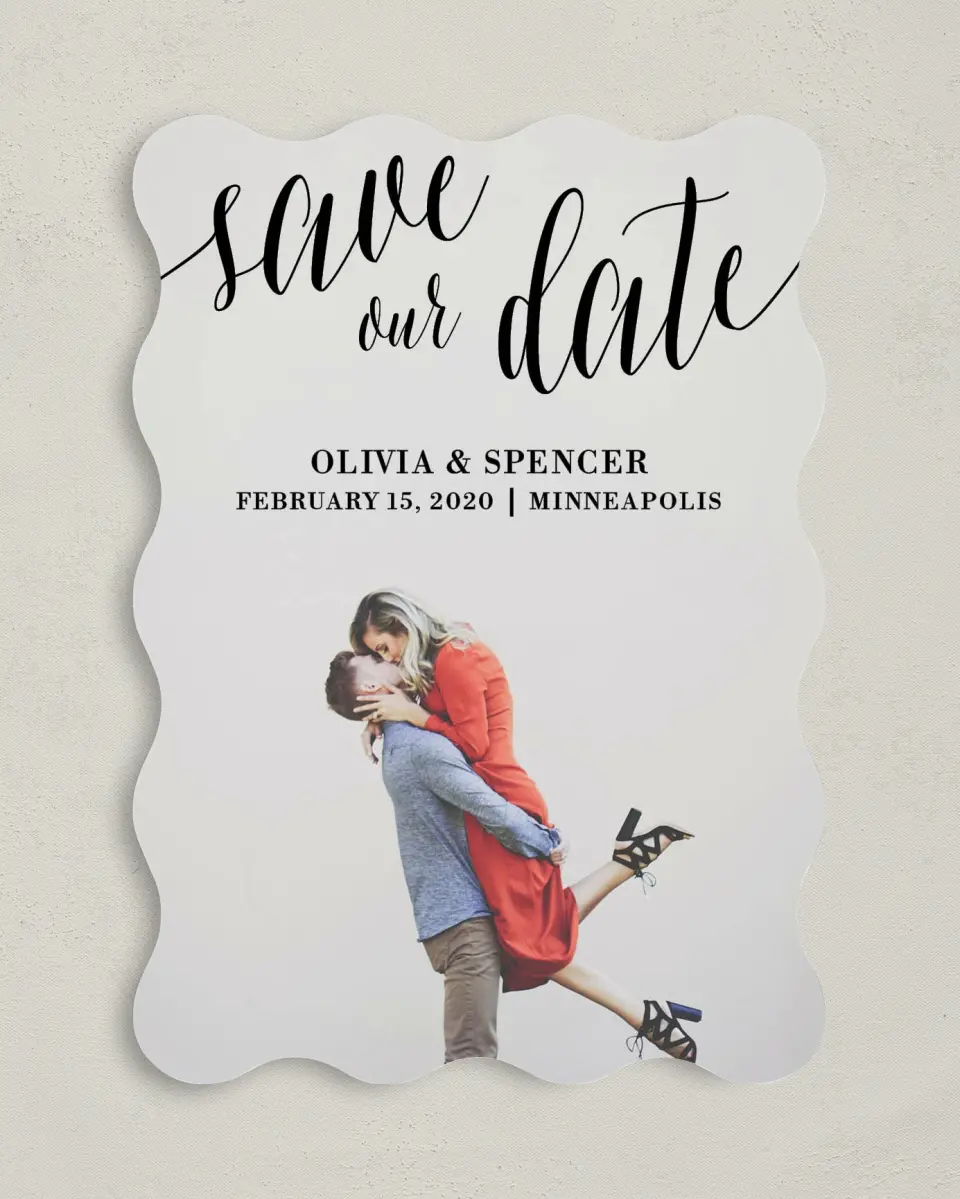This is a 5" x 7" Save the Date Card called Marble Mystique printed in full color on Premium Smooth paper