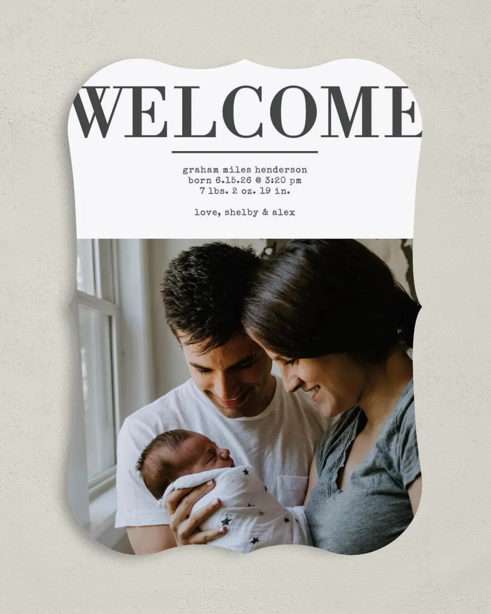 This is a 5" x 7" Birth Announcement Card called Welcome Wishes printed in full color on Premium Smooth paper