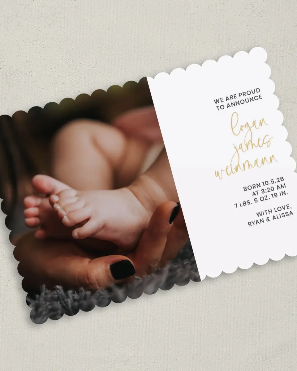 This is a 5" x 7" Birth Announcement Card called New Cuddles printed in full color on Premium Smooth paper
