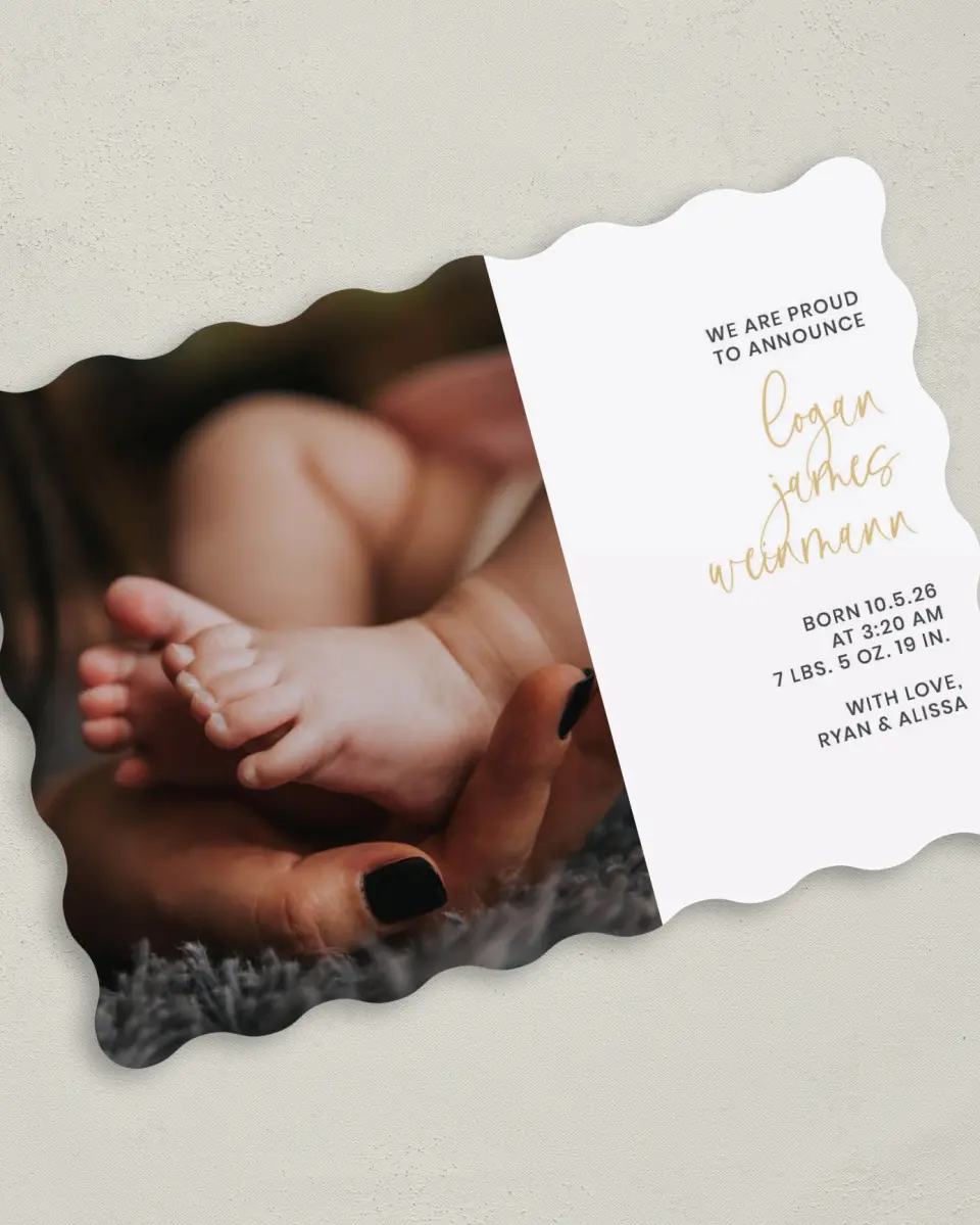 This is a 5" x 7" Birth Announcement Card called New Cuddles printed in full color on Premium Smooth paper