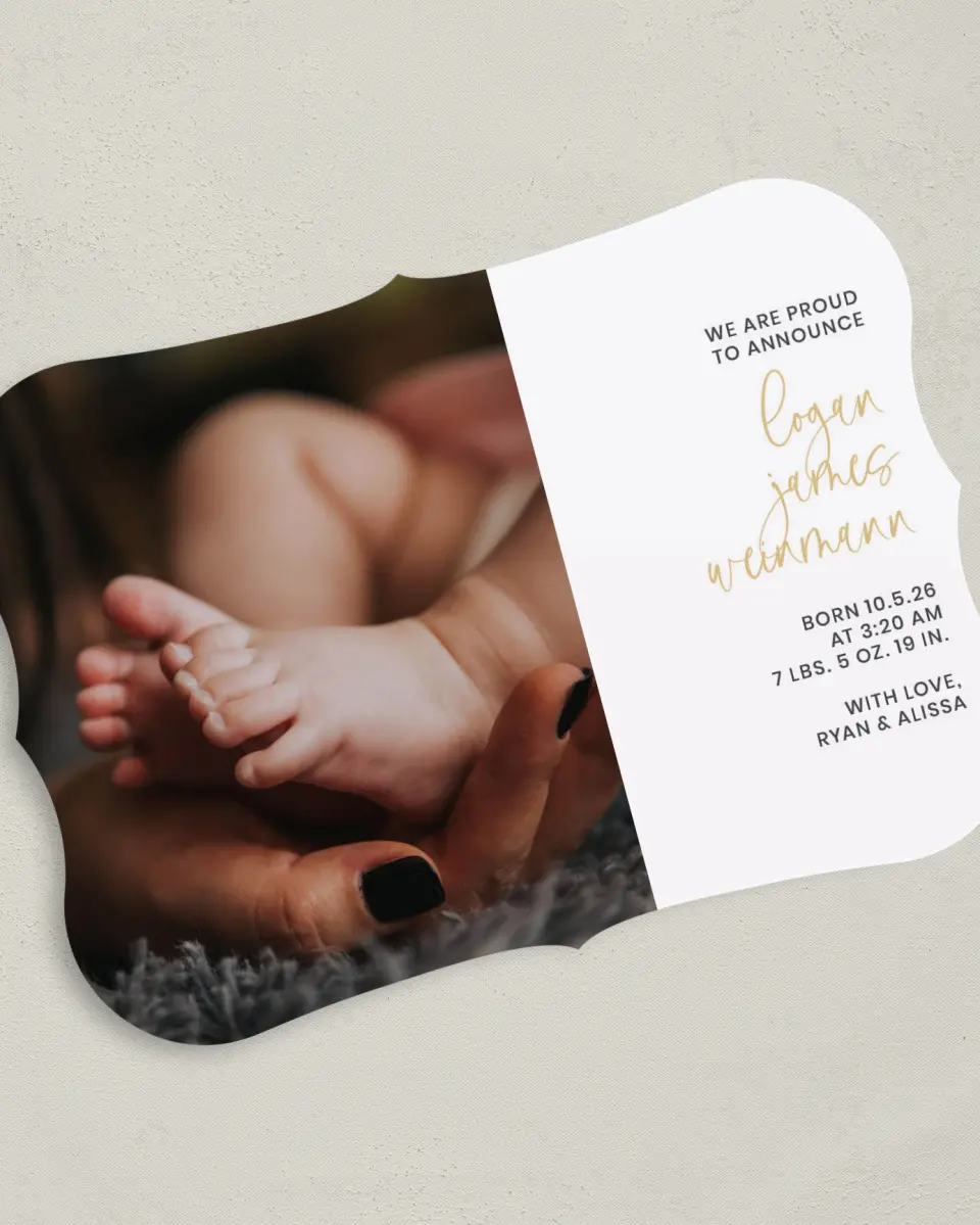 This is a 5" x 7" Birth Announcement Card called New Cuddles printed in full color on Premium Smooth paper