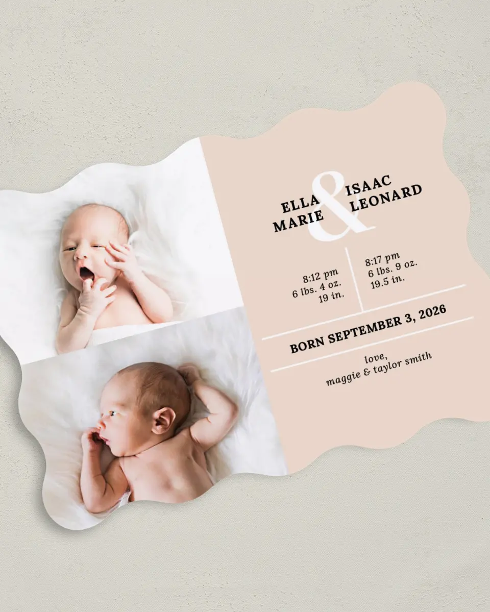 This is a 5" x 7" Birth Announcement Card called Double Love printed in full color on Premium Smooth paper