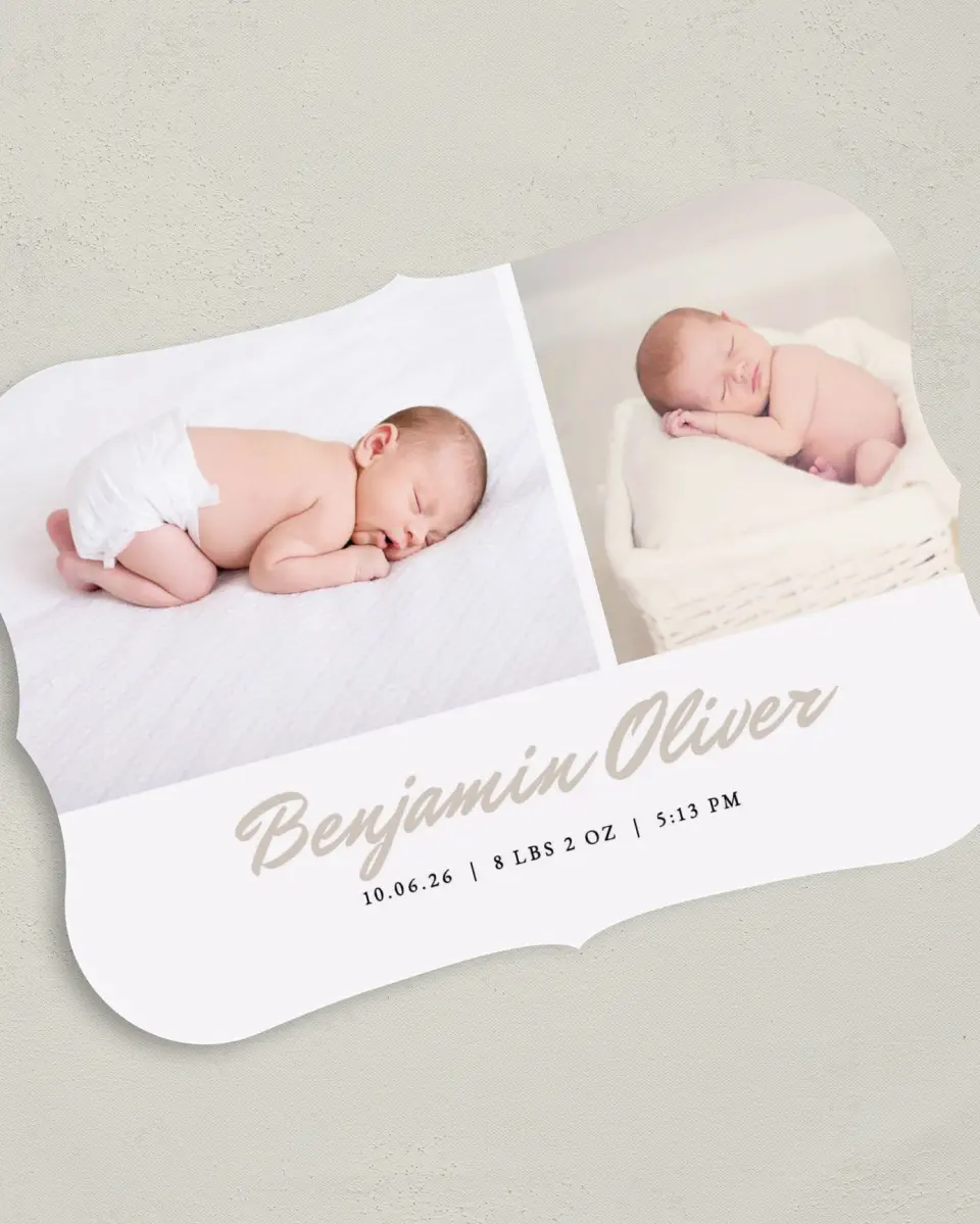 This is a 5" x 7" Birth Announcement Card called Tiny Toes printed in full color on Premium Smooth paper