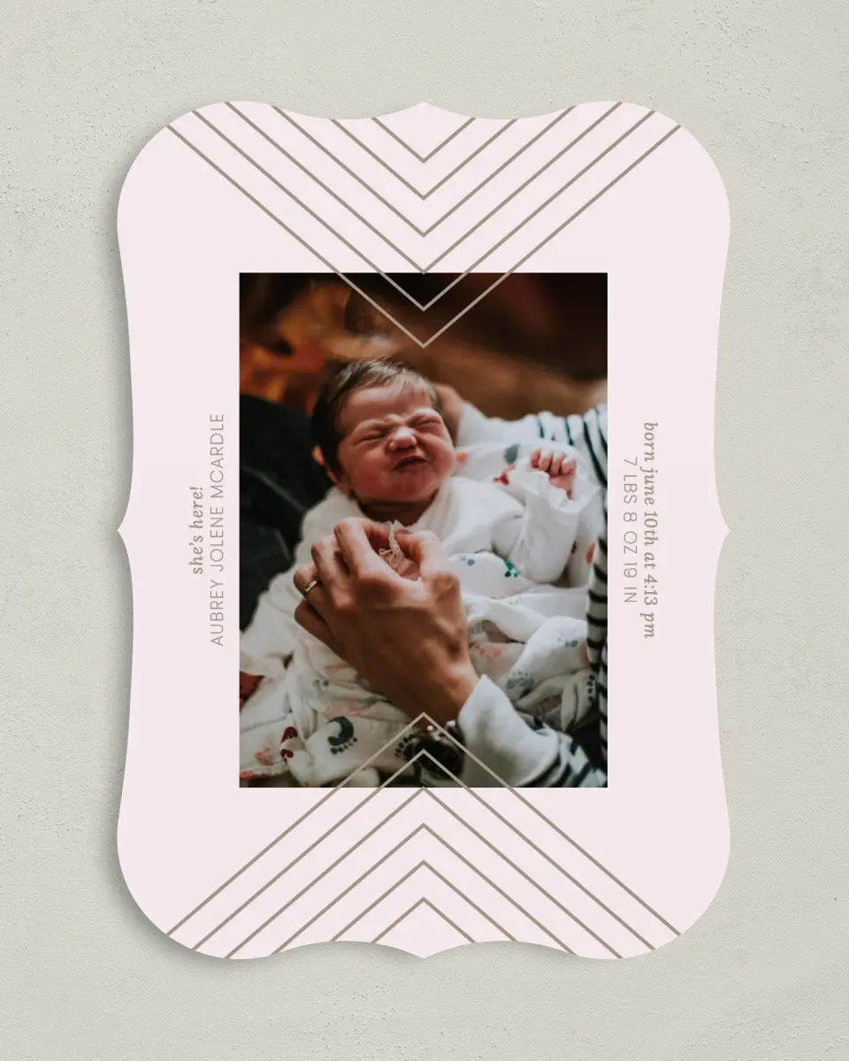 This is a 5" x 7" Birth Announcement Card called Growing Love printed in full color on Premium Smooth paper
