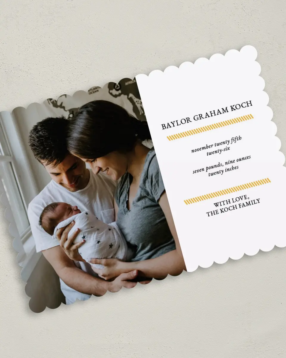 This is a 5" x 7" Birth Announcement Card called Full of Grace printed in full color on Premium Smooth paper