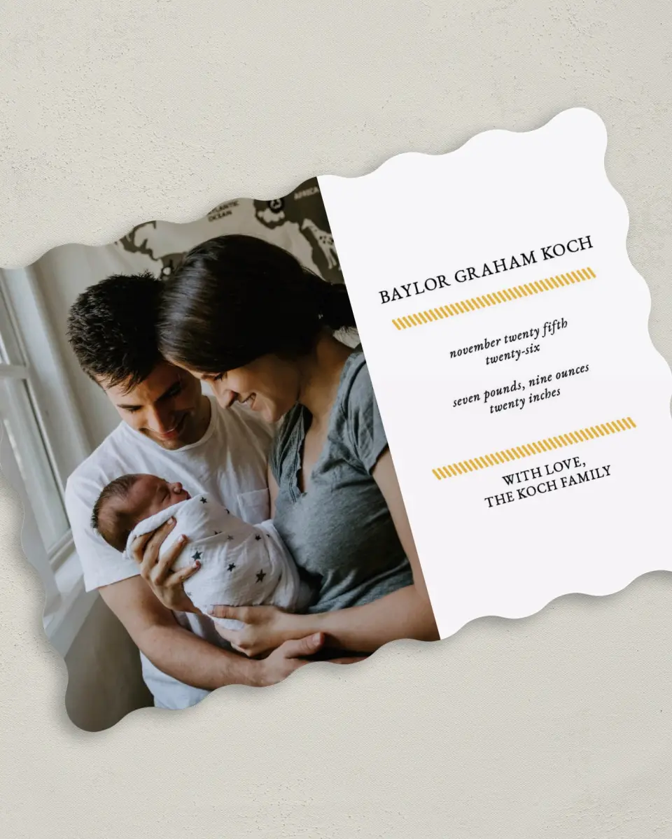 This is a 5" x 7" Birth Announcement Card called Full of Grace printed in full color on Premium Smooth paper