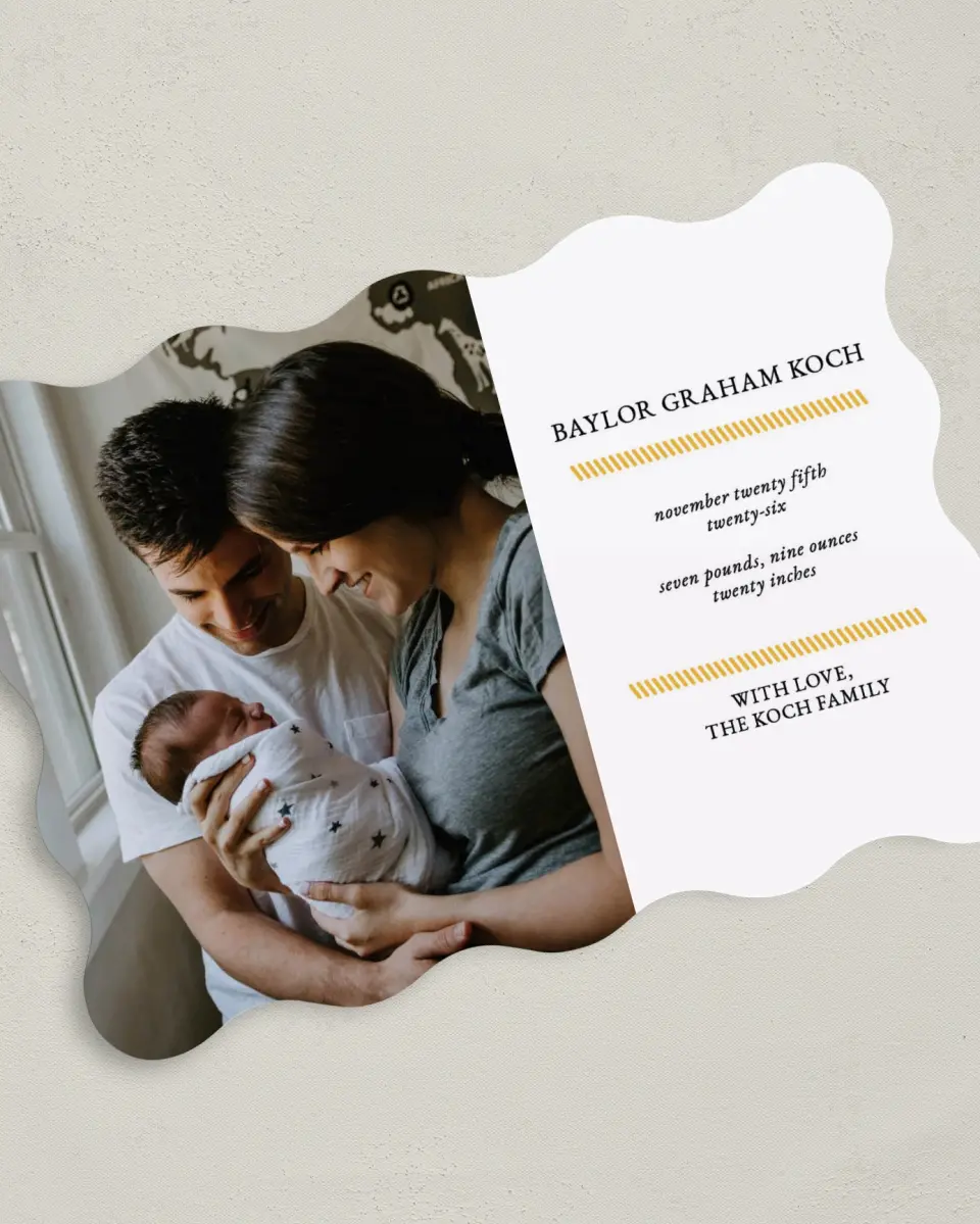 This is a 5" x 7" Birth Announcement Card called Full of Grace printed in full color on Premium Smooth paper