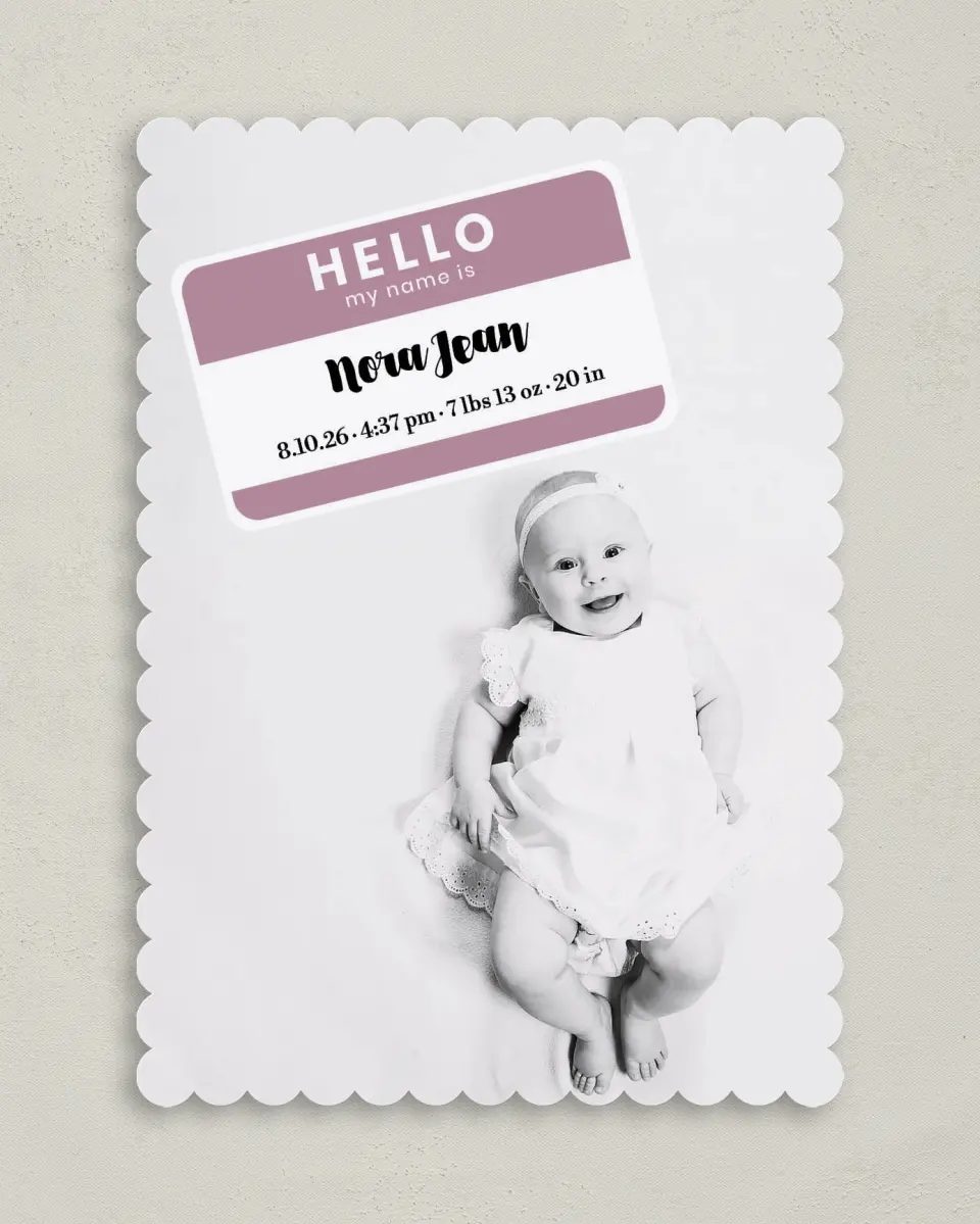 This is a 5" x 7" Birth Announcement Card called Nice To Meet You printed in full color on Premium Smooth paper