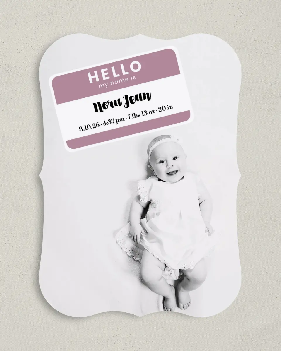 This is a 5" x 7" Birth Announcement Card called Nice To Meet You printed in full color on Premium Smooth paper