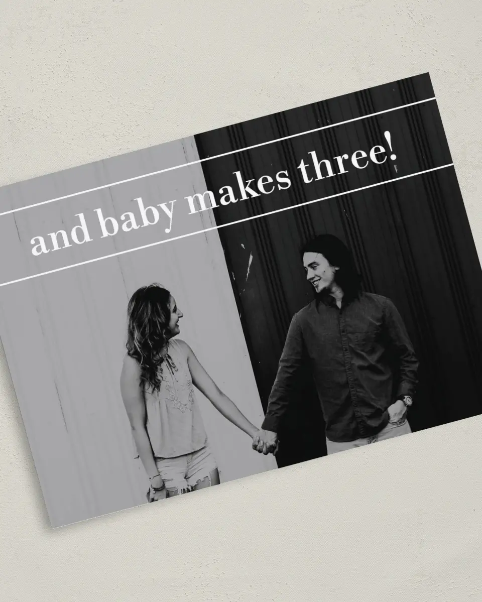 This is a 5" x 7" Birth Announcement Card called Banner Baby printed in full color on Premium Smooth paper