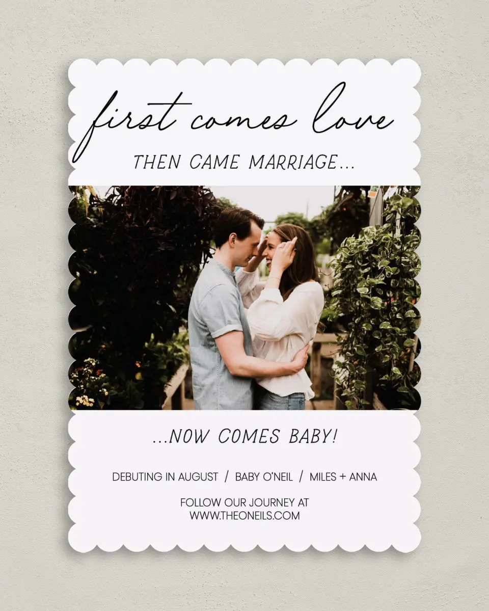 This is a 5" x 7" Birth Announcement Card called Now Comes Baby! printed in full color on Premium Smooth paper