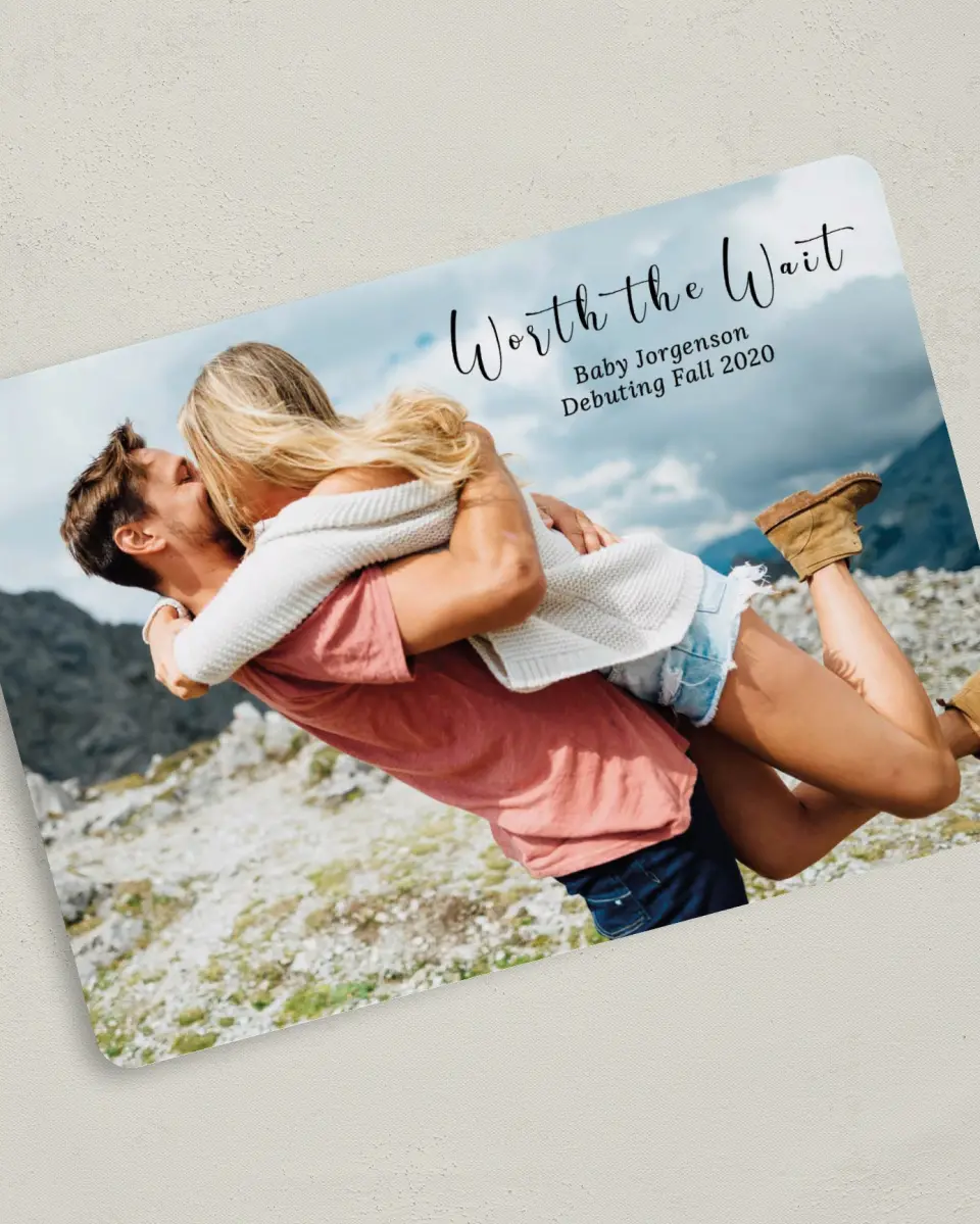 This is a 5" x 7" Birth Announcement Card called Worth the Wait! printed in full color on Premium Smooth paper