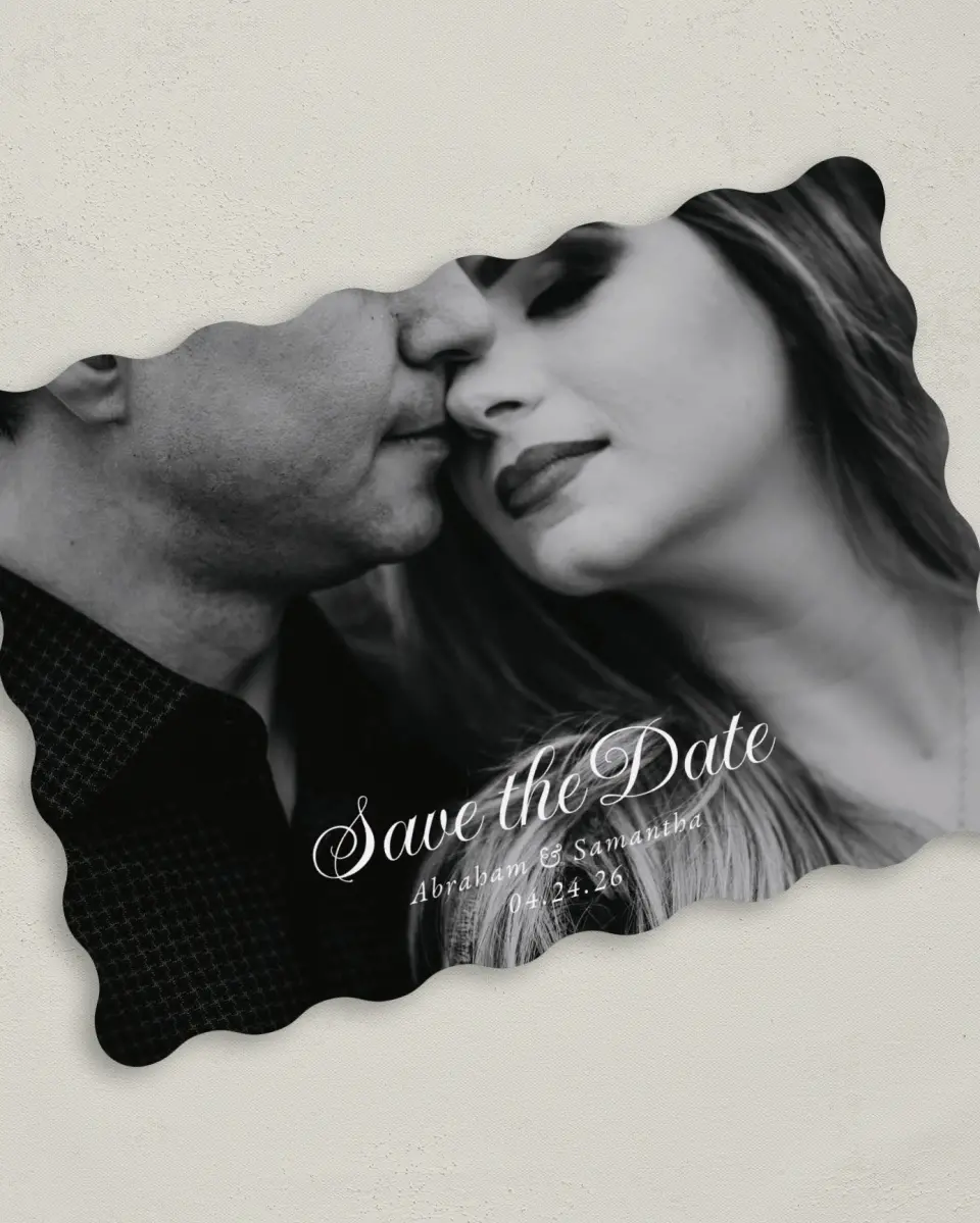 This is a 5" x 7" Save the Date Card called Dark Blooms printed in full color on Premium Smooth paper