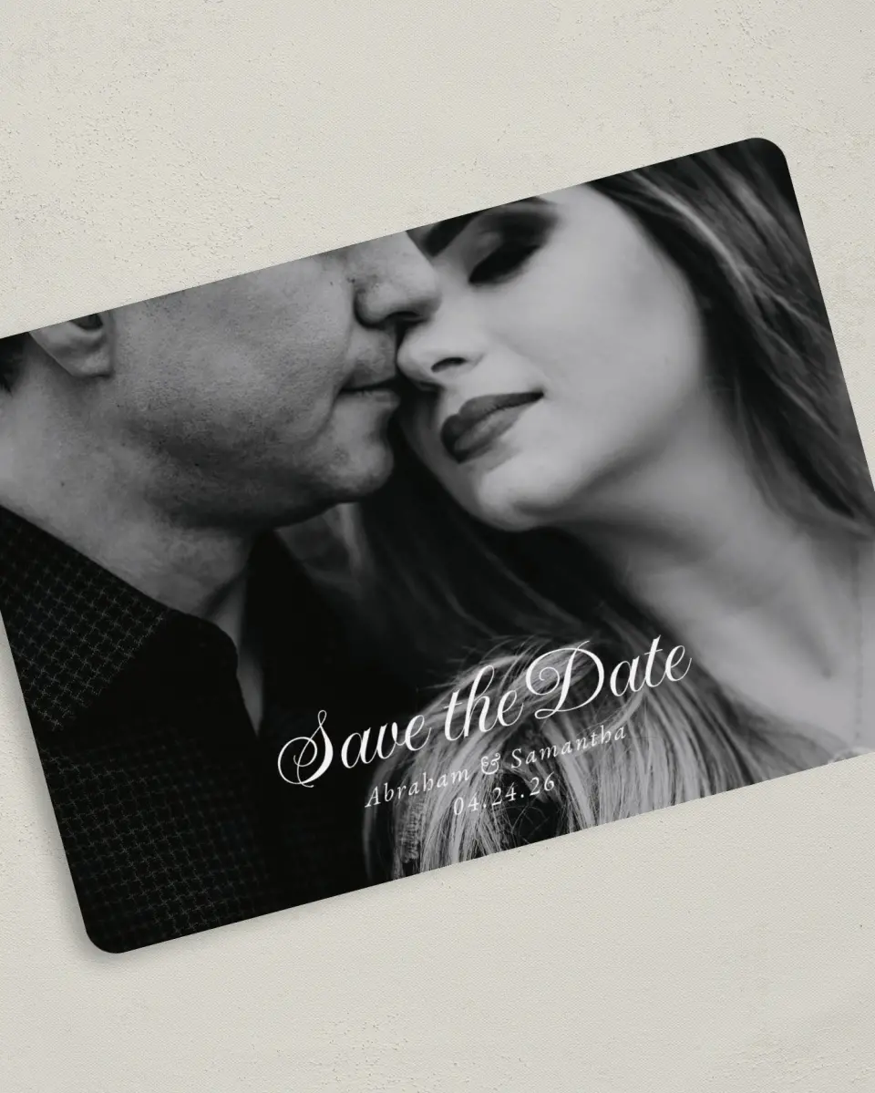 This is a 5" x 7" Save the Date Card called Dark Blooms printed in full color on Premium Smooth paper